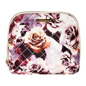 Betsey Johnson Large Cosmetic Bag Makeup White Floral Bouquet Roses New